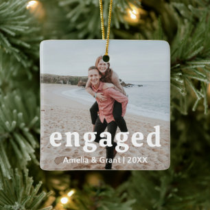 Amelia Simple Photo Modern Engaged Ceramic Ornament