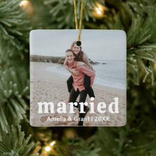 Amelia Simple Photo Modern First Christmas Ceramic Ornament