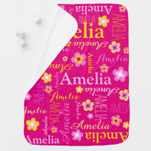 Amelia text flower graphic girls name baby blanket