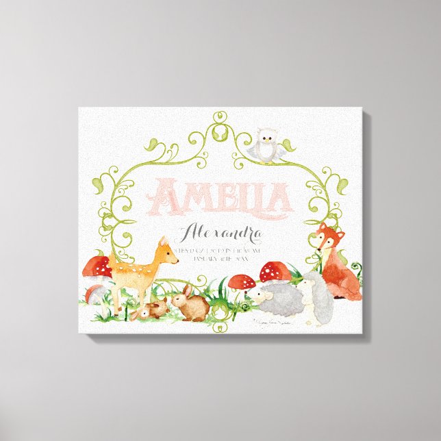 Amelia Top 100 Baby Names Girls Newborn Nursery Canvas Print (Front)
