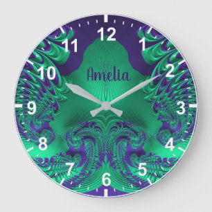 AMELIA ~ WOW! Fractal Pattern Green and Purple ~  Large Clock