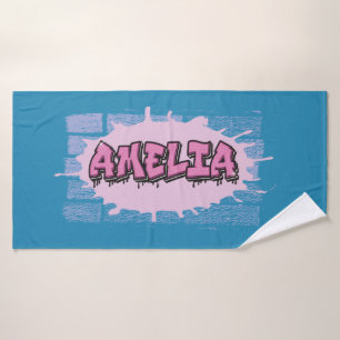 AMELIA Your Name Girls Pink Graffiti Hip Hop Bath Towel