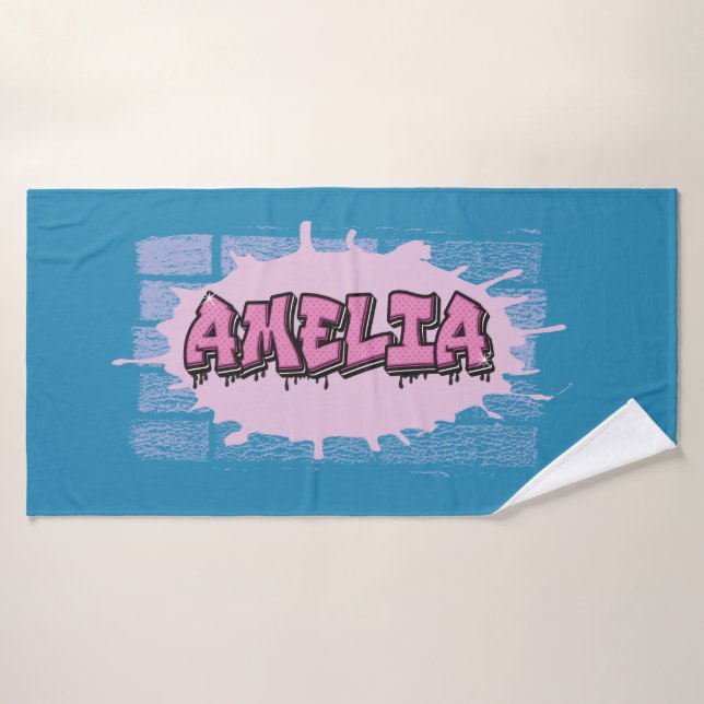 AMELIA Your Name Girls Pink Graffiti Hip Hop Bath Towel (Bath Towel)
