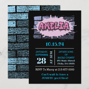 AMELIA Your Name Girls Pink Graffiti Hip Hop Invitation