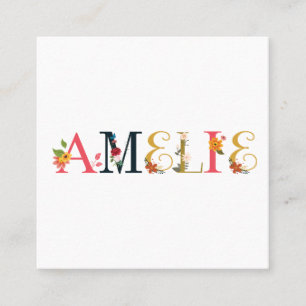 AMÉLIE First Name Elegant Embroidered Square Business Card