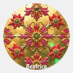 AMELIE ~ Shiny Red Gold Black Christmas ~ Classic Round Sticker