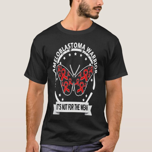 Ameloblastoma Warrior red ribbon butterfly awarene T-Shirt (Front)