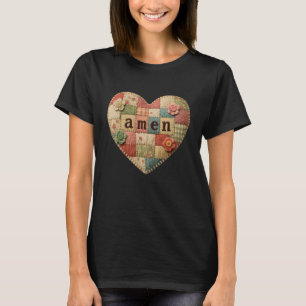 Amen Christian Faith Religious Patchwork Catholic T-Shirt