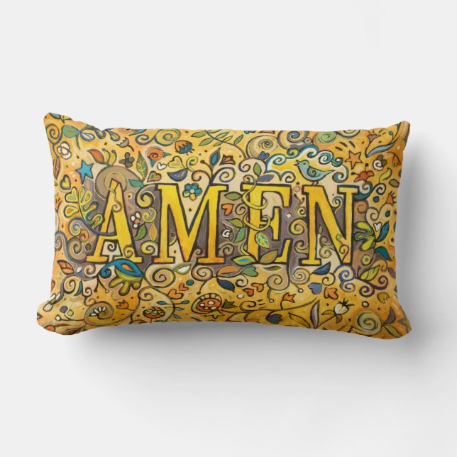 AMEN Decorative Floral Lumbar Pillow (Front)