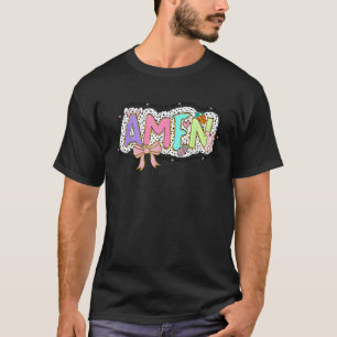 Amen Happy Easter Bunny Coquette Bow Graphic Girl T-Shirt