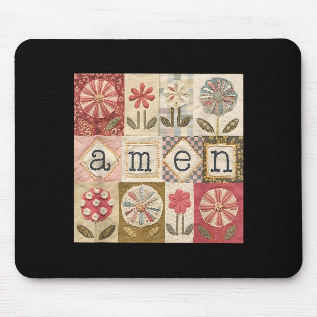 Amen Patchwork Flower Happy Easter Jesus Christian Mouse Mat (Front)