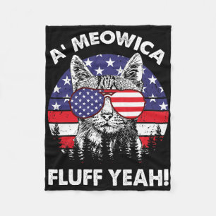 A'meowica Fluff Yeah Patriotic American 4th Of Jul Fleece Blanket