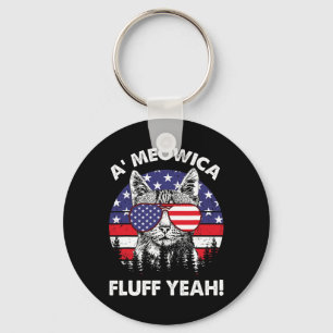 A'meowica Fluff Yeah Patriotic American 4th Of Jul Key Ring