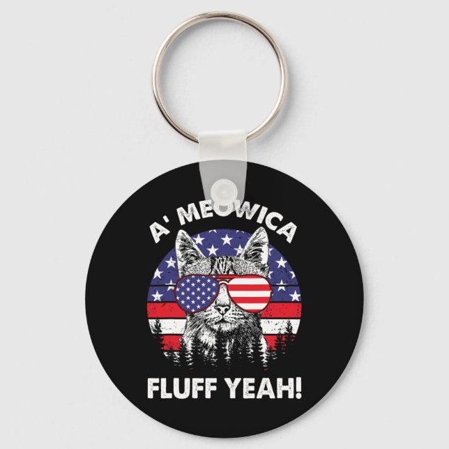 A'meowica Fluff Yeah Patriotic American 4th Of Jul Key Ring (Front)
