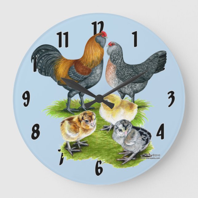 Ameraucana Chicken Family Large Clock (Front)