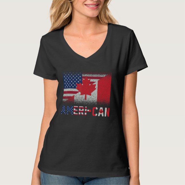 Ameri Can Us Eh America Canada Flag American Canad T-Shirt (Front)