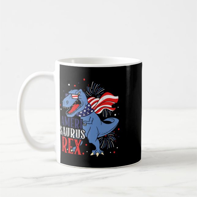 Ameri Saurus Rex 4th Of July Dinosaur Independence Coffee Mug (Left)