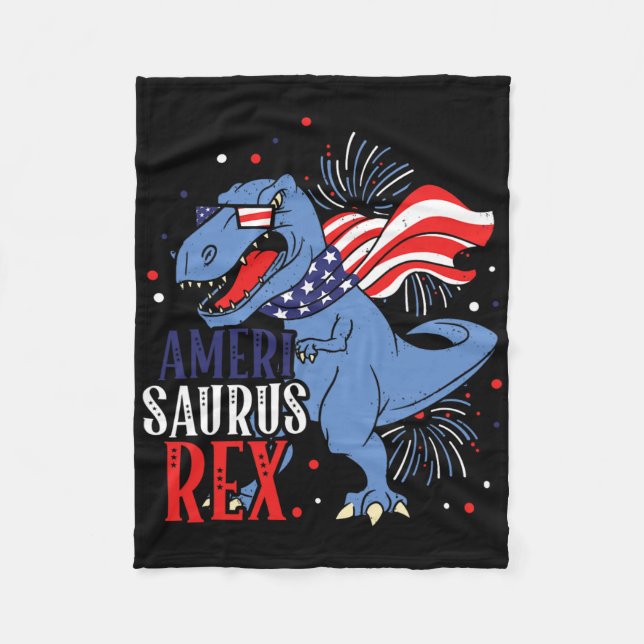 Ameri Saurus Rex 4th Of July Dinosaur Independence Fleece Blanket (Front)