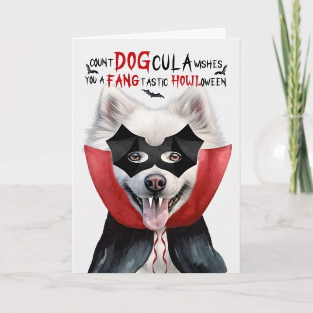 Amerian Eskimo Dog Funny Count DOGcula Halloween Holiday Card (Front)