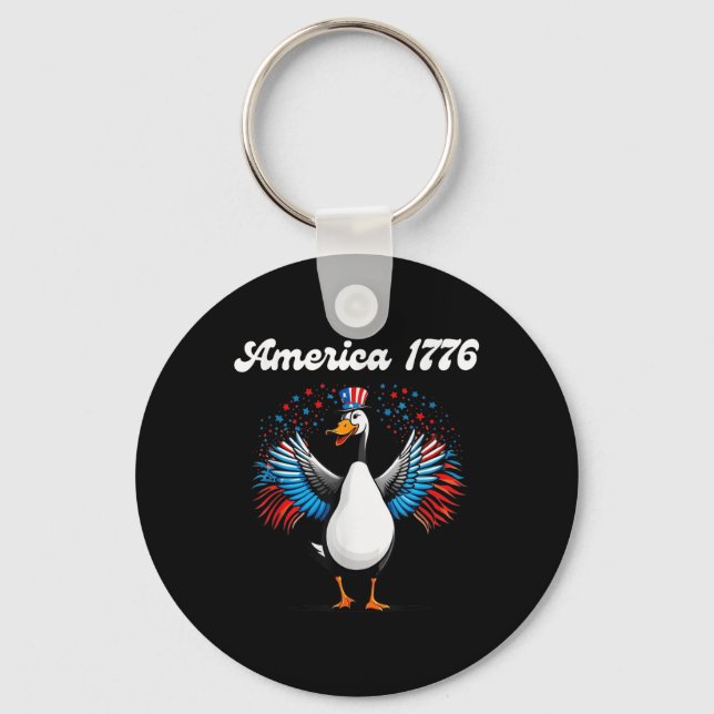 America 1776, 4th Of July, Patriotic Goose  Key Ring (Front)