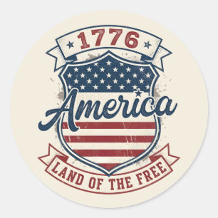 America 1776 Patriotic Shield Land of the Free  Classic Round Sticker