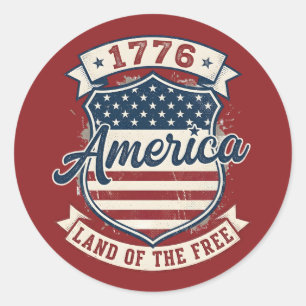 America 1776 Patriotic Shield Land of the Free Classic Round Sticker