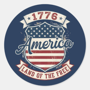 America 1776 Patriotic Shield Land of the Free Classic Round Sticker