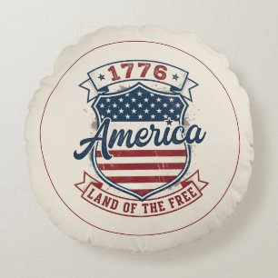 America 1776 Patriotic Shield Land of the Free Round Cushion