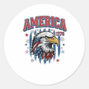 America 1776 Vintage Eagle Patriotic Shirt Design_ Classic Round Sticker