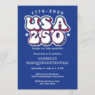 America 250 1776 US 250th Anniversary Groovy Blue Invitation