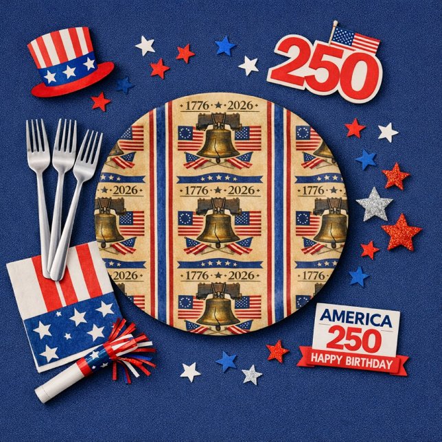 America 250 Anniversary Party  Paper Plate (Celebrate America's 250th in style—our Liberty Bell plate adds vintage charm to your patriotic table)