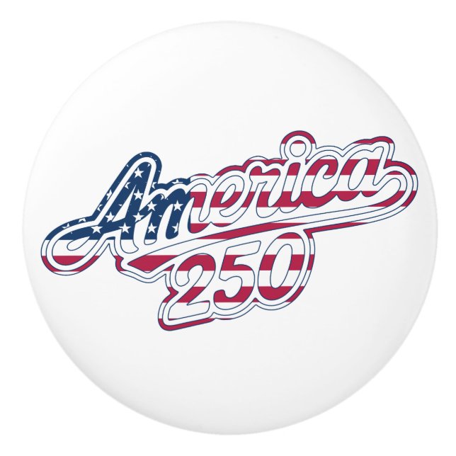 America 250 Flag Script Semiquincentennial Design Ceramic Knob (Front)
