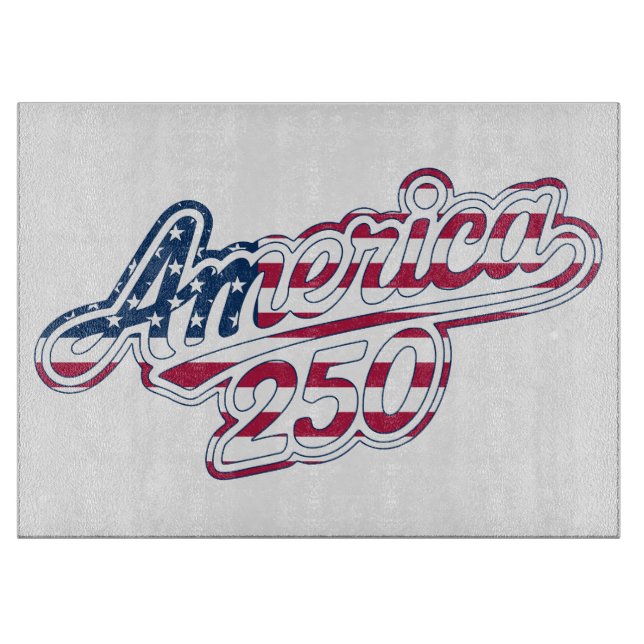 America 250 Flag Script Semiquincentennial Design Cutting Board (Front)