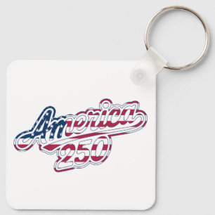 America 250 Flag Script Semiquincentennial Design Key Ring