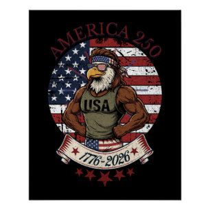 America 250 Fun Patriotic Eagle 4th of July Art Poster