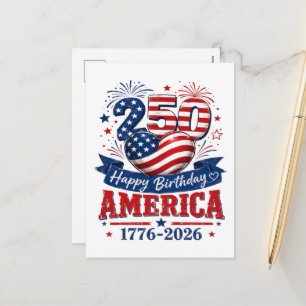 America 250 Happy Birthday Patriotic Celebration Holiday Postcard