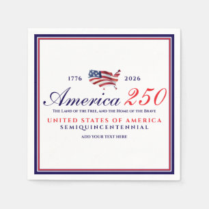 America 250 Land of Free Home Brave Blue Patriotic Napkin