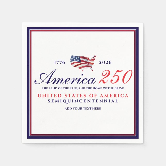 America 250 Land of Free Home Brave Blue Patriotic Napkin (Front)
