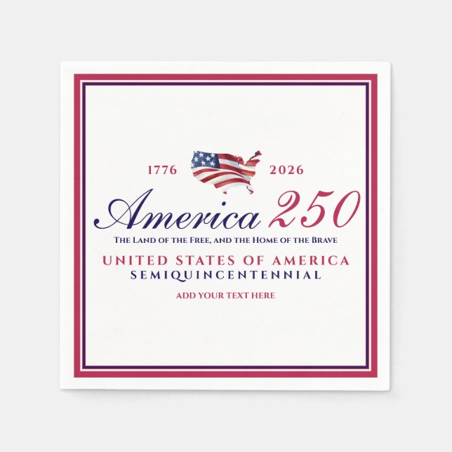 America 250 Land of Free Home Brave Red Patriotic Napkin (Front)