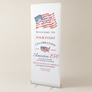 America 250 Land of Free Home Brave Red Patriotic Retractable Banner