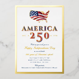 America 250 Map Semiquincentennial Patriotic Blue Foil Holiday Card
