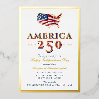 America 250 Map Semiquincentennial Patriotic Blue Foil Holiday Card