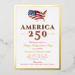 America 250 Map Semiquincentennial Patriotic Red Foil Holiday Card