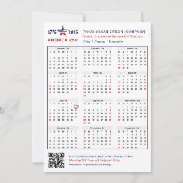 America 250 Patriotic 2026 Calendar Keepsake Card