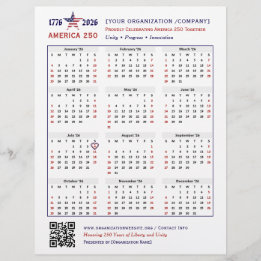 America 250 Patriotic 2026 Calendar Keepsake Flyer