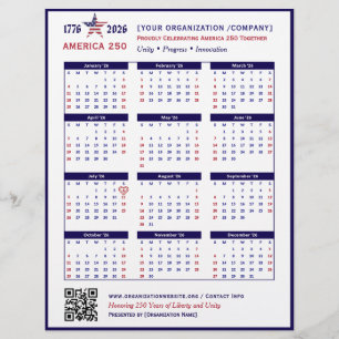 America 250 Patriotic Blue 2026 Calendar Keepsake Flyer