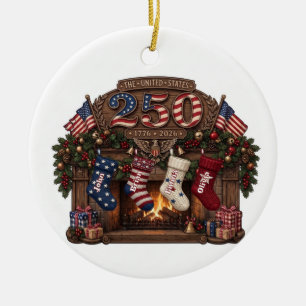 America 250 Patriotic Christmas Stocking Ceramic Tree Decoration
