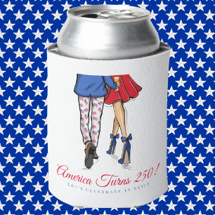 America 250 Patriotic Couple Red White Blue Party Can Cooler