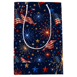 America 250 Patriotic Fireworks Flag Pattern Medium Gift Bag