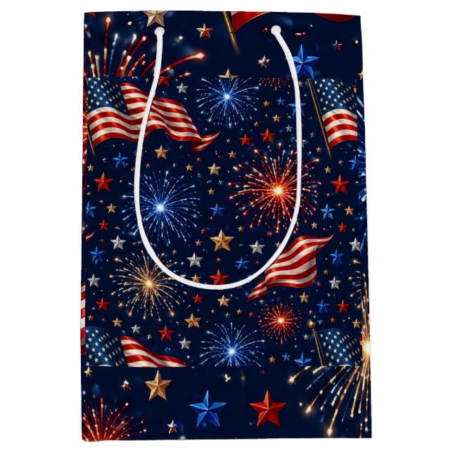 America 250 Patriotic Fireworks Flag Pattern Medium Gift Bag (Front)